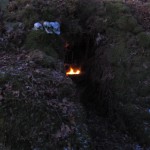 Looking in to the shelter at dusk. The white things are skulls, in case you were wondering. Looking in to the shelter at dusk. The white things are skulls, in case you were wondering.
